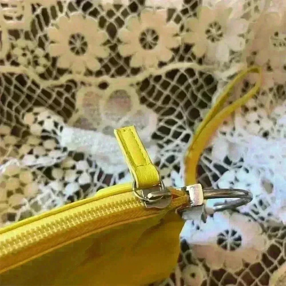 Yellow Faux Leather Wristlet Clutch Bag with Metal Ring Accent - Picture 3 of 7